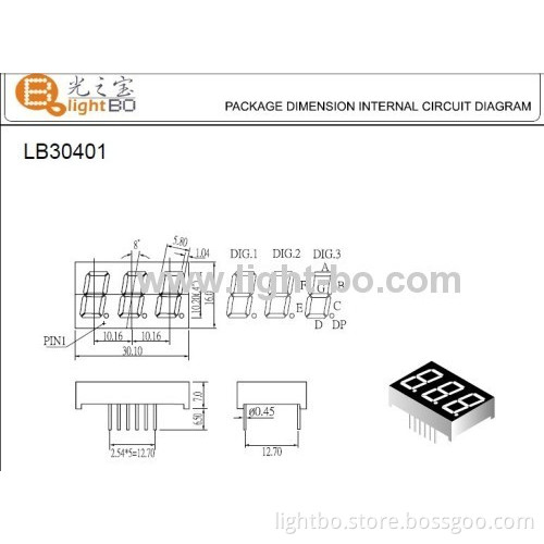 3 Digit 0.4" Common Anode Blue 7 Segment Led Display 